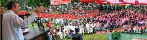 Chief Minister Omar Abdullah addressing a public meeting at Poonch on Thursday.