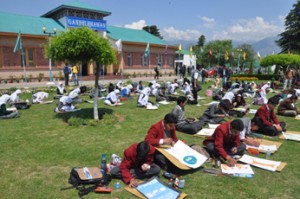 Students during Painting competition at Kashmir University on Tuesday. Students during Painting competition at Kashmir University on Tuesday.
