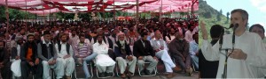 Chief Minister Omar Abdullah addressing party workers at Mandi in Poonch on Friday.