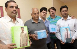 Raymond officials launching “Makers” at Jammu on Sunday.