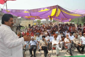 Minister for Relief and Rehabilitation Raman Bhalla addressing public gathering on Sunday. Minister for Relief and Rehabilitation Raman Bhalla addressing public gathering on Sunday.