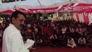 MLC Jugal Kishore Sharma addressing a gathering at Maitra, Ramban on Tuesday.