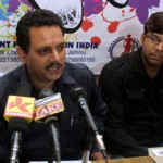 Members of Board of Development for Sports in India addressing a press conference. -Excelsior/Rakesh Members of Board of Development for Sports in India addressing a press conference. -Excelsior/Rakesh