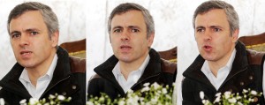 Chief Minister Omar Abdullah captured in different poses at a press conference in Srinagar on Monday.						    	  —Excelsior/Amin War