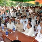 Speaker Legislative Assembly, Mohammad Akbar Lone addressing public gathering during his visit to Sonawari and Pattan on Saturday.