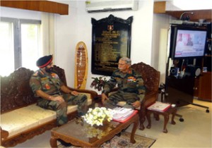 Army chief Gen Bikram Singh with GOC-in-C Lt Gen K T Parnaik in Udhampur on Friday. Army chief Gen Bikram Singh with GOC-in-C Lt Gen K T Parnaik in Udhampur on Friday.