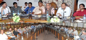 Chairman of Sub-Committee of PCI Kasori Amarnath in a meeting with media fraternity at Srinagar on Monday.