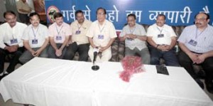 CCI president Y V Sharma & CAIT secretary general Parveen Khandelwal addressing joint press conference in Jammu. CCI president Y V Sharma & CAIT secretary general Parveen Khandelwal addressing joint press conference in Jammu.
