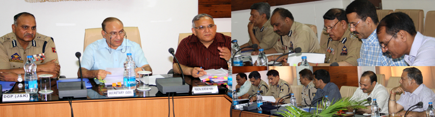 Minister for Home Affairs, Anil Goswami with degnitaries chairing a high level meeting at PHQ on Thursday. Minister for Home Affairs, Anil Goswami with degnitaries chairing a high level meeting at PHQ on Thursday.