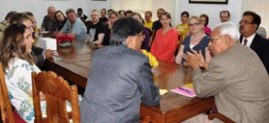 Governor, N N Vohra interacting with a group of Scientists from Helsinki University at Srinagar on Saturday. Governor, N N Vohra interacting with a group of Scientists from Helsinki University at Srinagar on Saturday.