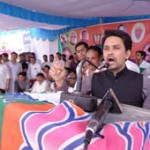 Anurag Thakur addressing a rally at Kathua on Wednesday.
