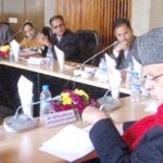 Minister for New and Renewable Energy, Dr Farooq Abdullah chairing meeting at SKICC on Monday.