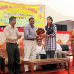 Winner being felicitated during 40th Jawaharlal Nehru Science Exhibition in Jammu on Tuesday.