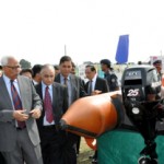 Governor N N Vohra evincing interest in disaster management equipment during an exhibition at Kashmir University on Saturday.