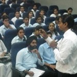 Marcus Dare from Randstad India Limited Chennai addressing MBA students at Jammu University on Monday.