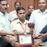 BWA members presenting ‘Gold Medal’ and ‘Certificate of Appreciation’ to Rakesh Kumar Sandhu at Jammu on Saturday. -Excelsior/Rakesh