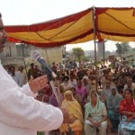 Minister for Revenue, Raman Bhalla addressing a gathering at Gangyal on Tuesday.