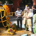 Student leaders and relatives of student martyrs at Shaheedi Sthal, GGM Science College Jammu on Tuesday.