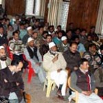 Minister for Finance and Ladakh Affairs, Abdul Rahim Rather addressing convention of JKNTUF at Srinagar on Monday.