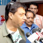 Rakesh Wazir and noted producer Madhur Bhandarkar at a press conference at Jammu on Monday.