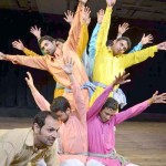 A scene from Balwant Thakur's internationally acclaimed Dogri play 'Ghumayee' being performed in National Theatre Festival at Bhopal on Thursday.