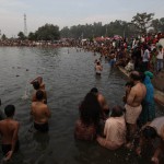 Devotees taking dip in holy pond at Jhiri on Wednesday. —Excelsior/Rakesh