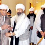 Minister for Medical Education, R S Chib being honouring by presenting shawal and sword at Nanak Nagar Gurudwara on Saturday.