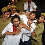 A scene from play 'Shuruaat Se Pehle' presented at Natrang Studio Theatre in Sunday Theatre Series at Jammu on Sunday.