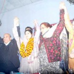 NC leaders alongwith newly elected MLC Shehnaz Ganai during a convention of Women Panchs and Sarpanchs on Wednesday.
