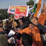Relief holders protesting in front of Jammu Press Club on Wednesday. - Excelsior/Rakesh
