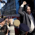 CITU workers led by MLA, M Y Tarigami being arrested by police during rally in Jammu on Wednesday.