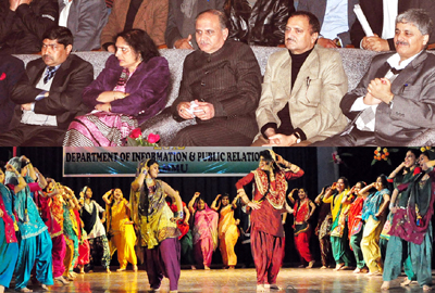 DyCM Tara Chand witnessing cultural programme at GCW Gandhi Nagar on Monday.