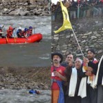 Rafting event during inaugural event of International Rafting Championship at Doda on Sunday.