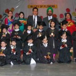 Students of Apple Kids posing for a photograph along with chief guest RS Chib, former Sports Minister during Annual Day function on Sunday.