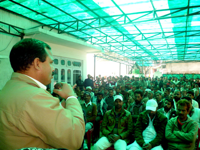 NPP leader Balwant Singh (MLA) addressing workers' convention at Udhampur on Tuesday.