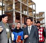 Minister for Urban Development Nawang Rigzin Jora inspecting on-going development works at Jammu on Saturday.