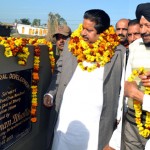 Minister for Housing, Raman Bhalla laying foundation stone of link road on Sunday.