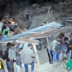 Locals clearing the debris after LPG cylinder blast at Udranna, Bhaderwah on Sunday. (UNI)