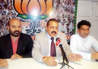 BJP leaders addressing press conference at Jammu on Friday.
