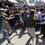 Protesting NYC volunteers being cane-charged at Dogra Chowk on Monday