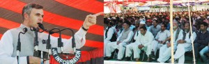 Chief Minister Omar Abdullah addressing a public meeting at Mendhar on Wednesday.
