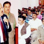 Senior Congress leader and former Minister Abdul Gani Vakil addressing Convention of INTUC at Jammu on Sunday.