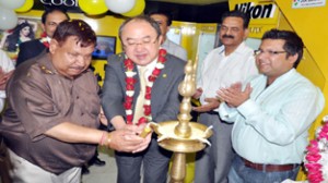 Nikon India MD and others inaugurating COOLPIX zone at Jammu on Saturday.