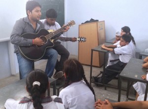 Anil Sharma during guitar workshop at Jammu on Wednesday.
