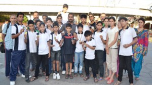 Medal winners of J&K Speedball team posing for a group photograph along with office bearers of Association.