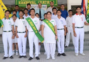 House Captains, Sports Captains and Cultural Secretaries of DPS Katra posing for a photograph during Investiture Ceremony on Friday.