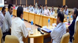 Chief Secretary, Mohd Iqbal Khandey chairing meeting of officers at Reasi on Tuesday.