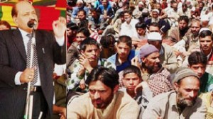 Former Minister and member AICC Abdul Gani Vakil addressing a gathering at Panzala, Rafiabad on Tuesday.