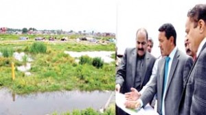 Minister for ULBs Nawang Rigzin Jora inspecting on going work during his visit to Rakh-e-Gund Akshah on Wednesday.