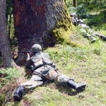 Troops take positions during an encounter in Nowgam on Saturday. —Excelsior/Aabid Nabi